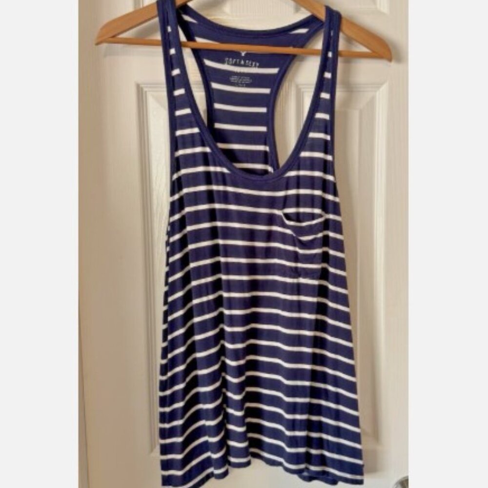 American Eagle Soft & Sexy Tank | Size Large | Navy & White Stripe Racerback L